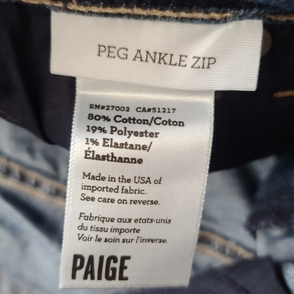 PAIGE Dark Wash Peg Ankle Zip Skinny Jeans - Picture 2 of 7